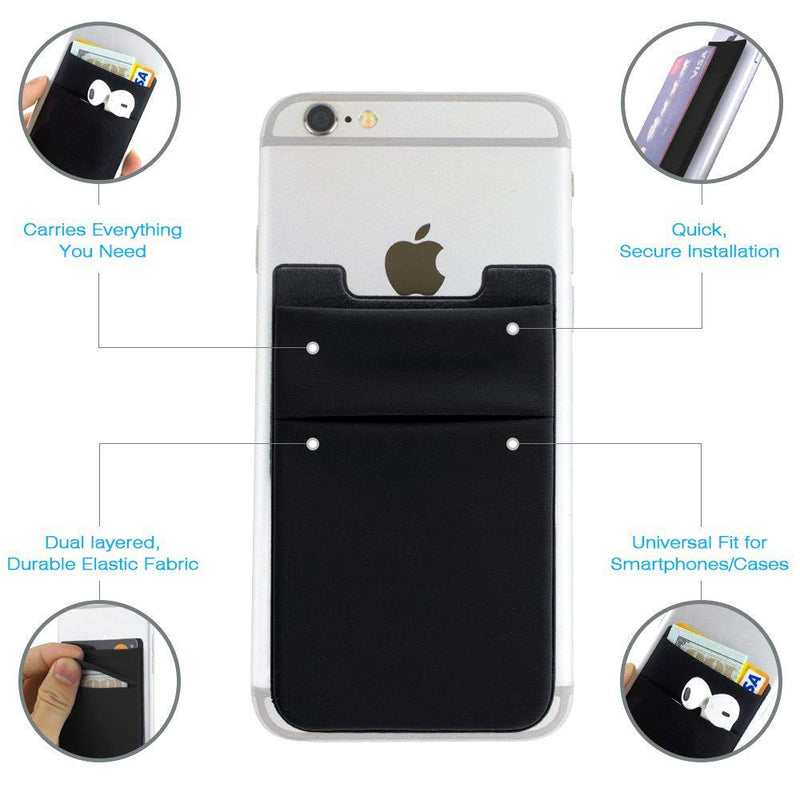 Phone Card Holder for Back of Phone, Stretchy Lycra Wallet Stick On Pocket Credit Card ID Case Pouch Sleeve 3M Adhesive Sticker Compatible with iPhone Samsung Galaxy 3Pack - Pink/Black Pink&Black