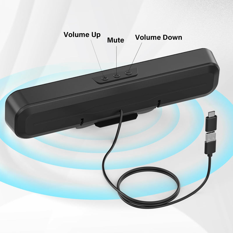 Computer Speakers for Desktop Pc, Monitor Speakers for Laptop,Pc Speakers with Loud Sound,Volume Control Easily Clamps to Monitors(USB-C to USB Adapter Included) (Black) Black