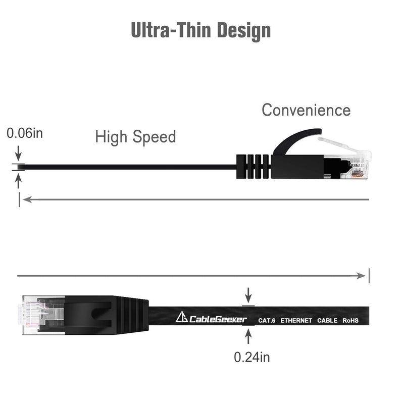 Cat 6 Ethernet Cable 100 ft, Indoor&Outdoor, High Speed 10Gbps Flat Internet Network Cable, Cat6 Ethernet Patch Cable Long, Black Computer LAN Cable with Clips & Straps for Router, Modem, PS4/5 100ft
