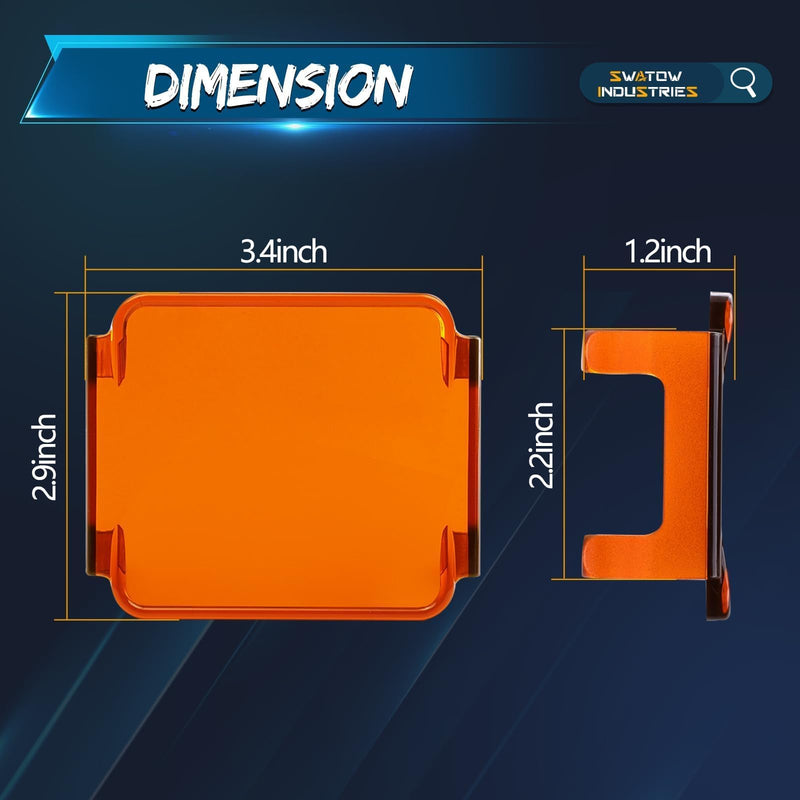 3 Inch Amber LED Pod Covers 2PCS Square LED Light Bar Covers LED Cube Covers Protective Polycarbonate Light Bar Lens Covers