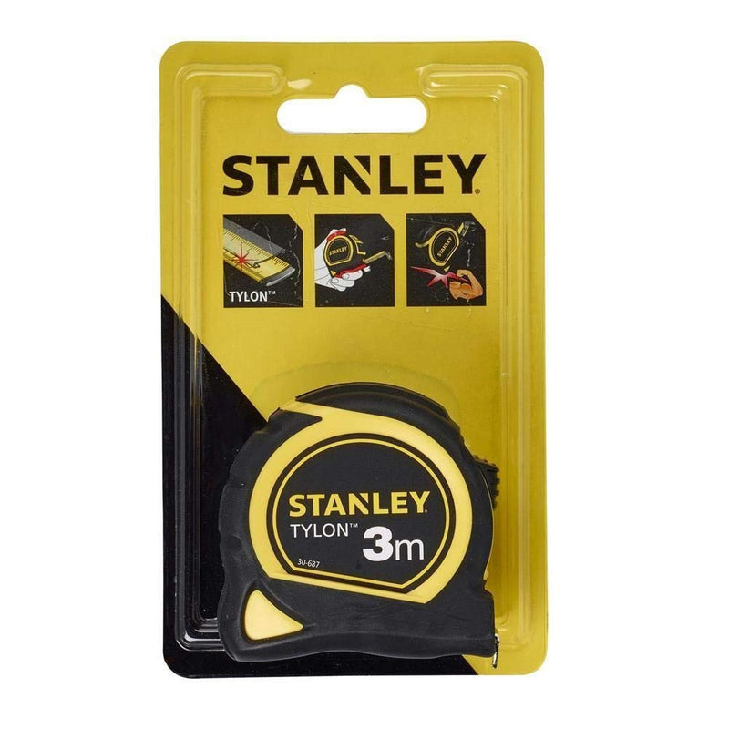 Stanley 1-30-687 Tylon tape measure, 3 m, Tylon polymer protective layer, sliding end hook, plastic housing