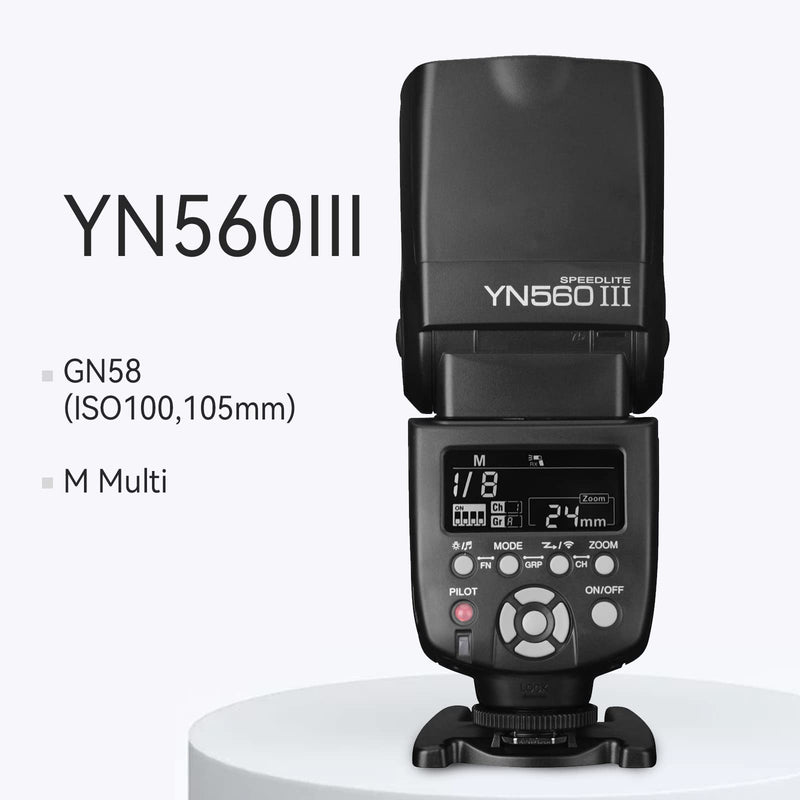 Yongnuo YN560 III Wireless Flash Speedlite, GN58 2.4G Receiver, Built-in Trigger Receiver System, Negative LCD Screen, for Canon Nikon Pentax, Compatible with RF603 II YN560-TX II T7 77D 5DIV D5600