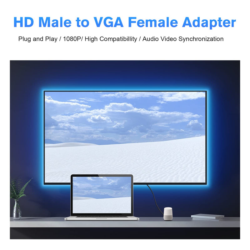 HDMI to VGA Adapter, 1080p HDMI Male to VGA Female Adapter with 3.5mm Audio Jack Cable Compatible with Monitor, Laptop,Computer, Projector, HDTV, Chromebook and More (Black) Black