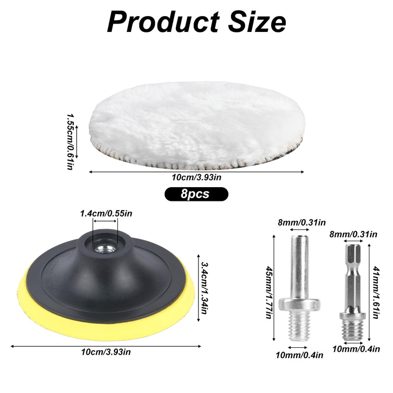 Pack of 8 wool polishing attachments, angle grinders, car polishing discs, 80 mm Velcro car polishing cap, cordless screwdriver, lamb's wool cap, polishing sponge for polishing, sanding, waxing
