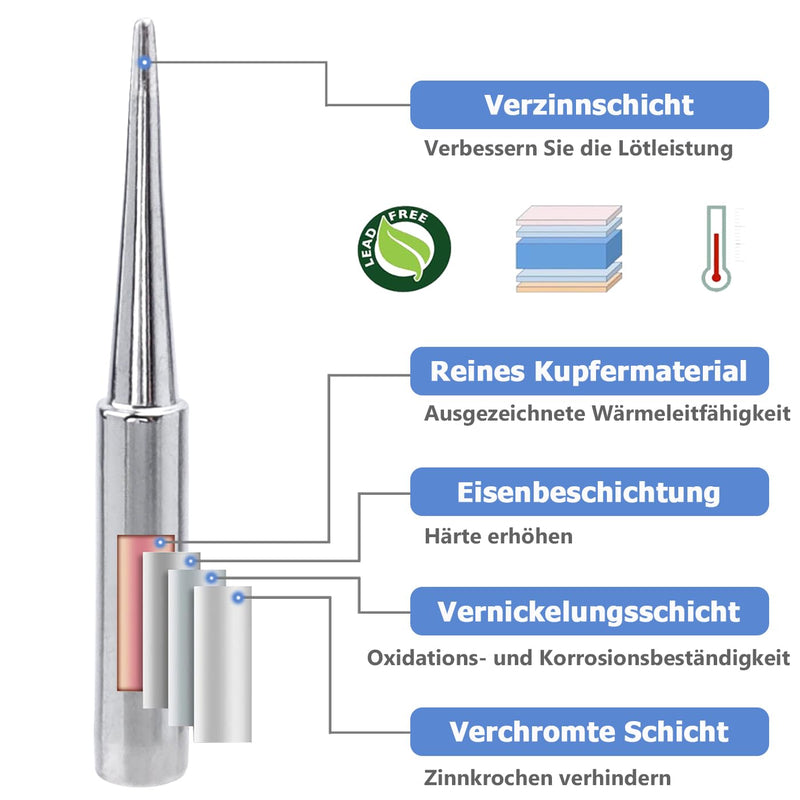 Mesee 5 pieces ETS soldering iron tip, replacement soldering tip set, soldering iron tip, soldering tips, low temperature soldering station tool Weller for WE1010NA WES51 WES50 PES51 PES50 WEP70 EC1002 EC1201A