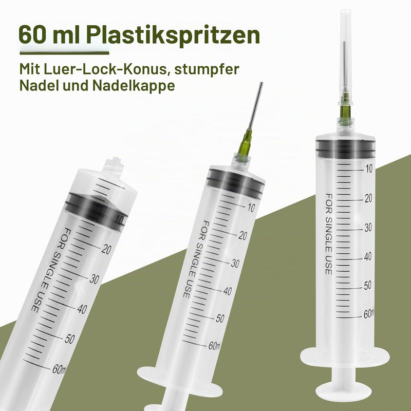 60 ml plastic syringe, 6 syringes with needle, reusable dosing syringe | Syringe with 6 needle caps, syringes for scientific laboratories, measuring liquids industry