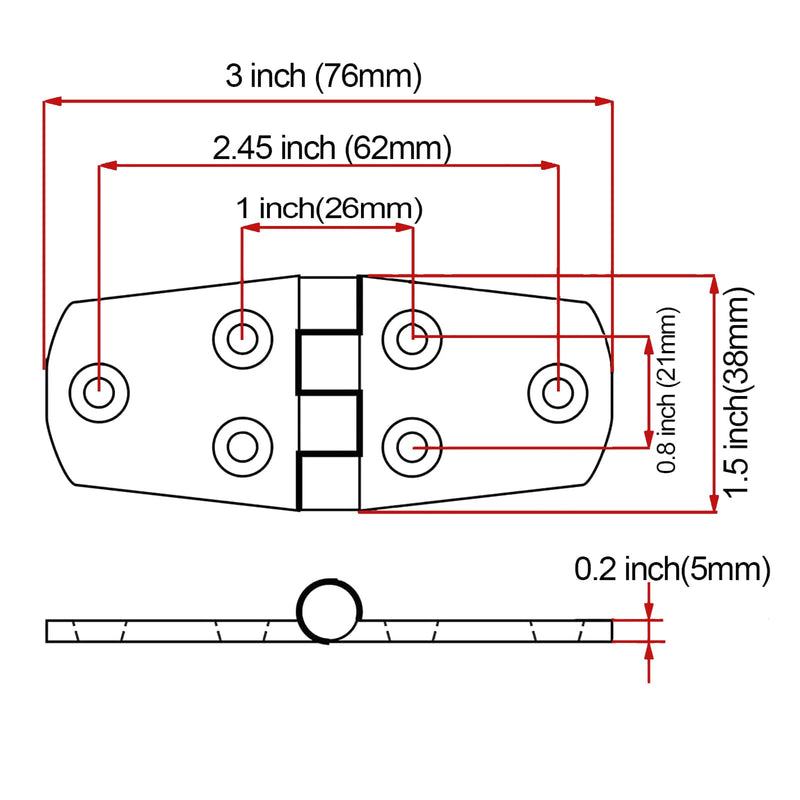 316 Stainless Steel Hinges Marine Grade 3" x 1.5" Heavy Duty Boat Hatch Hinge (76 mm X 38 mm) 4 Pack Casting Cabinet Door Hinge with Screws 4pack