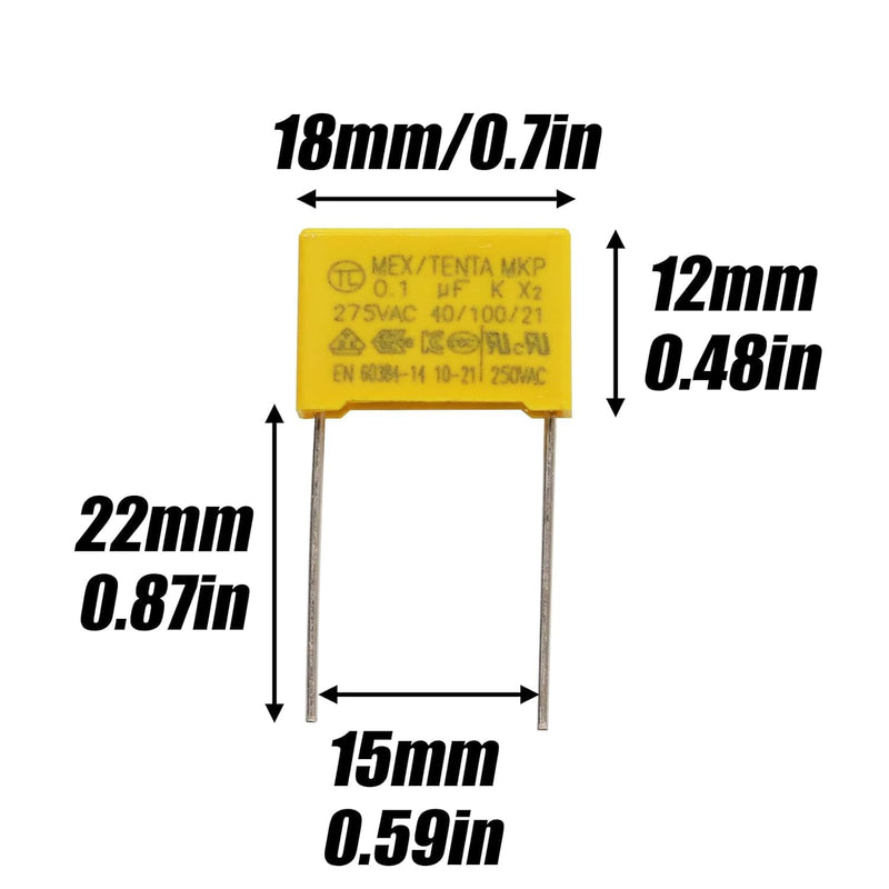 20pcs 0.1uF 275V Safety Capacitors | With polypropylene film DIP, 275VAC 250VAC, 104, X2, MKP, P15 20 pieces 0.1uF