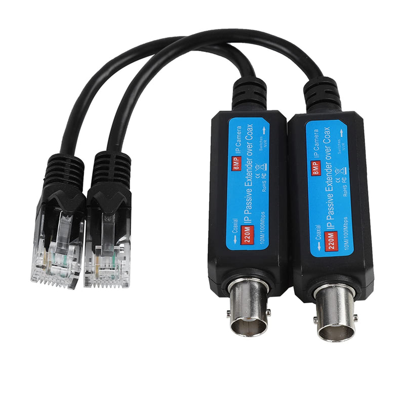 IP Passive Network Coaxial Transmitter, 1 Pair 10/100Mbps 1CH Passive IP Network Coaxial Transceiver Converter Extender for IP NVR Camera System