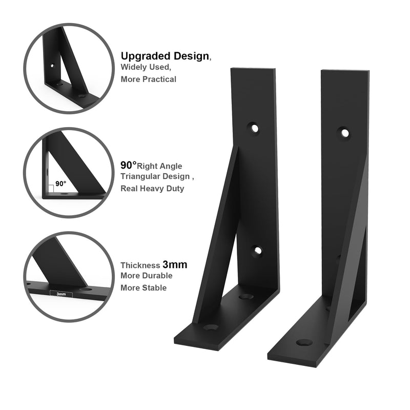 Shelf Bracket 6 inch x 4 inch,Black Metal Shelf Brackets,Shelf Support Angle L Brackets for Shelves,Heavy Duty Floating Shelf Brackets 4Pack 4*6inch-2pairs-black