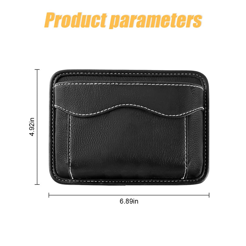 Car Seat Side Pocket Organizer, PU Leather Mini Storage Bag for Auto Door Window Console, Pen Phone Holder Tray Pouch Vehicle Seat Gap Filler for Organize Document, Registration, Notepad (Black) Black