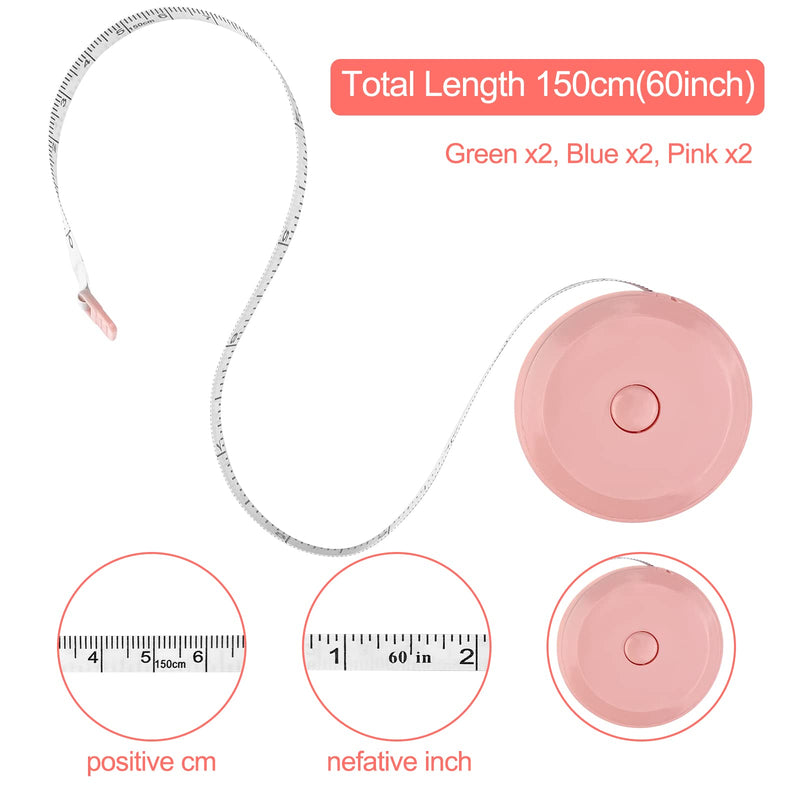 Firschoie 6 pieces tape measure body, tailor's tape measure, 150 cm / 60 inch tape measure body, practical retractable tape measure, flexible tape measure for measuring length, chest/waist, counting