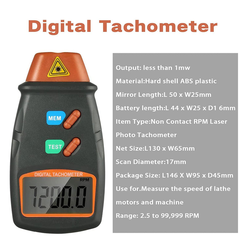 PNGOS Professional Digital Tachometer Chainsaw Non-Contact Tachometer Laser Tachometer Digital Tachometer Measuring Range 2.5RPM ~ 99,999RPM