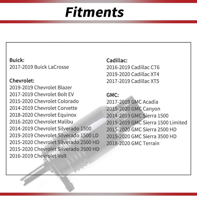OTUAYAUTO Windshield Washer Pump - Replacement for Chevy Silverado 1500, 2500, 3500, GMC Acadia, Sierra 1500, 2500, 3500, Original Factory OEM: 22999423, 84518407 Washer Fluid Pump with Grommet