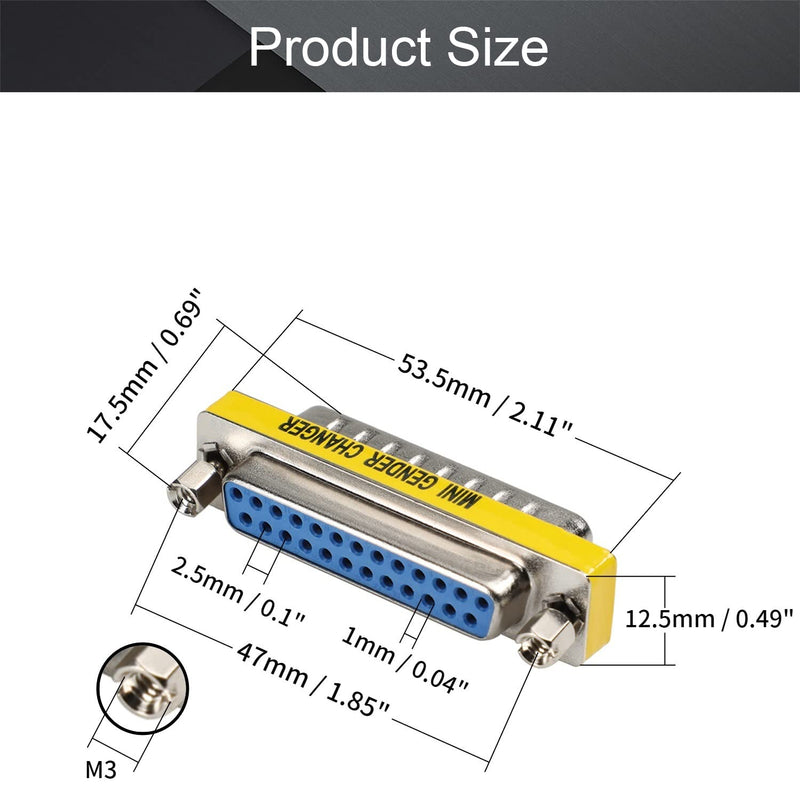 Fielect DB25 VGA Gender Changer 25 Pin Female to Male 2-Row Mini Gender Changer Coupler Adapter Connector for Serial Applications Blue Pack of 5 25pin DB25 Male to Female Blue 5Pcs