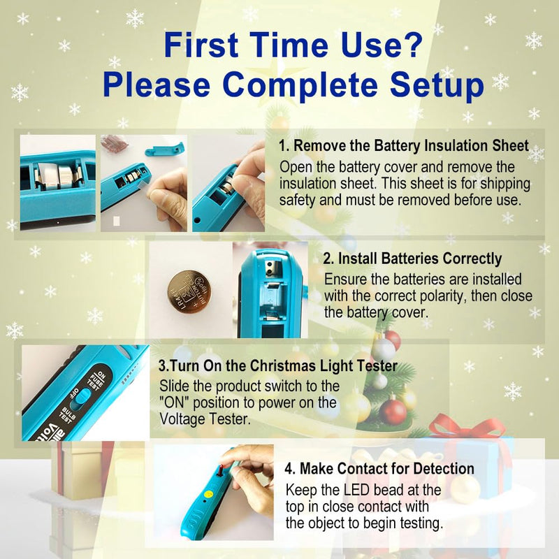 allsun Christmas Light Tester with 50pcs 2.5V Bulbs, Non-Contact Voltage Tester and Repair Tool, 12-600Vac Christmas Tree Light Tester for Holiday String Lights, Bulb and Fuse Checker Light Tester+50pcs Blubs, Christmas Light Repair Tools