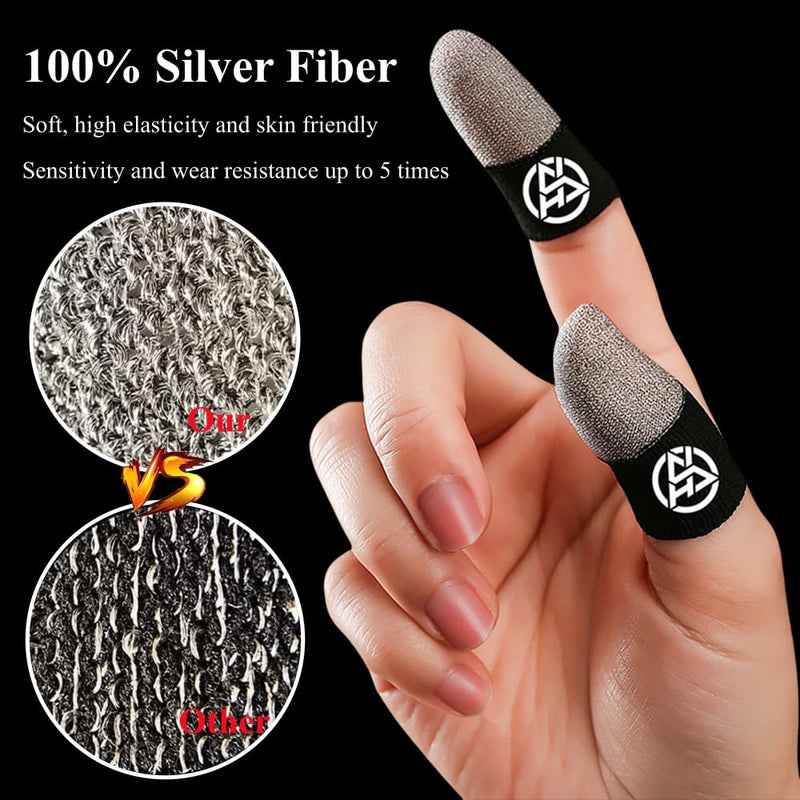 Gaming Finger Sleeves, Gamer Touchscreen Finger & Thumb Covers, 0.3mm Silver Fiber, High Sensitive, Anti Sweat, Breathable, Ultra Thin, PUBG Game Gloves for Mobile Phone/iPad Tablet (10 Pcs)