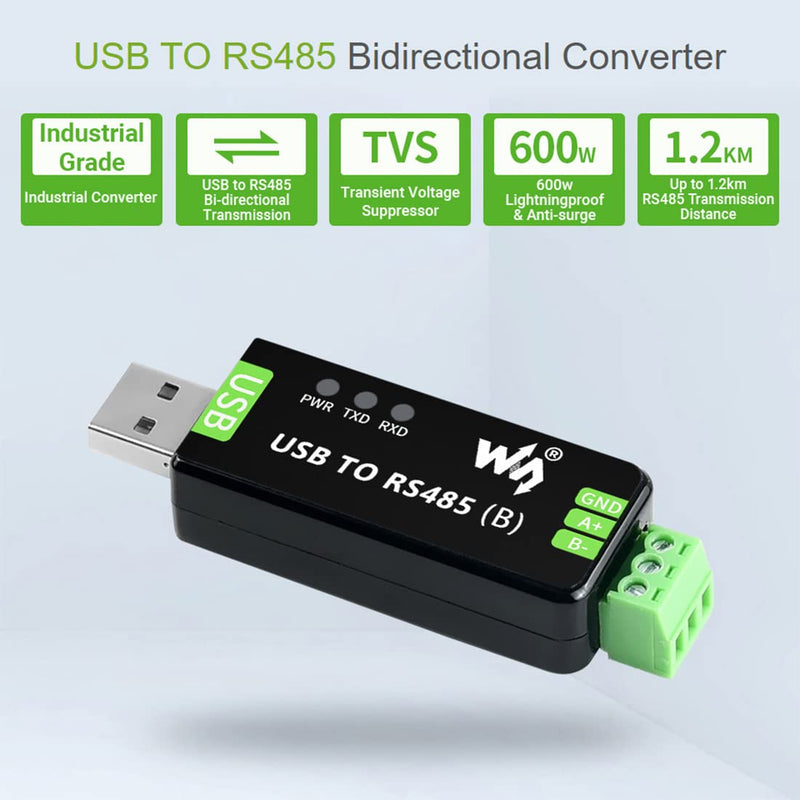 2PCS Waveshare Industrial USB to RS485 Bidirectional Converter Onboard Original CH343G Multi-Protection Circuits