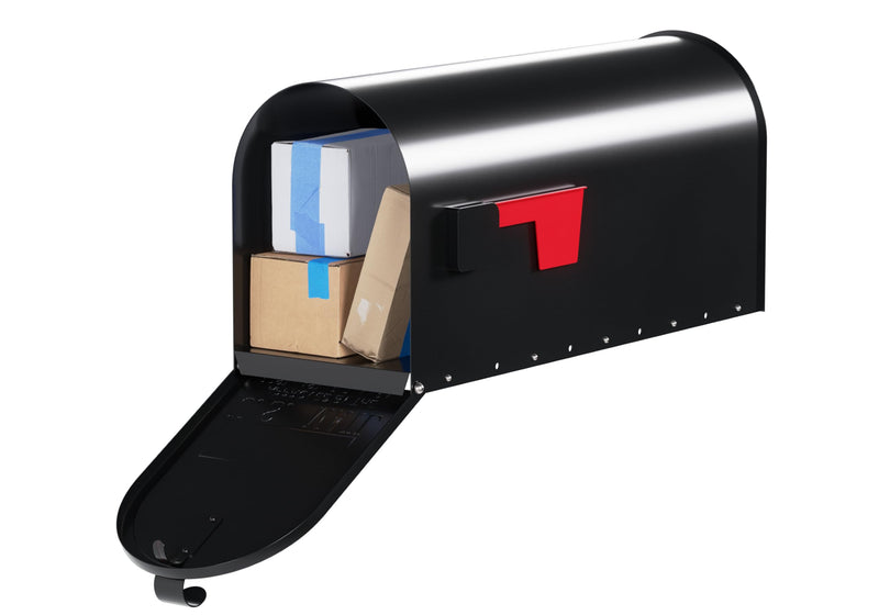 Post Mount Mailbox with Durable Aluminium Flag - Medium Capacity, Black, Galvanized Steel - 6.92 in. W x 8.87in. H x 20.05 in. L - Heavy Duty Metal Mailbox Powder-Coated Black - Medium