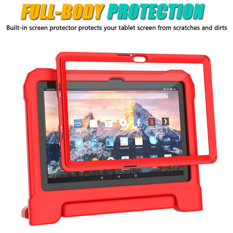 DJ&RPPQ 10 Tablet case for Kids Incompatible with iPad TCL 10 inch Tablets(Only 13/11th Gen, 2023/2021), Light Weight Shockproof Case with Built-in Screen Protector Handle Stand Case -Red GD-Red