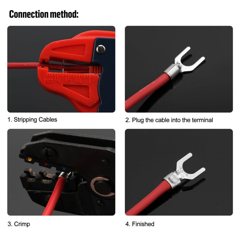 YIXISI 320 pieces non-insulated fork wire terminals kit, fork cable lugs crimp connector, copper lugs fork terminals connector, AWG 22-16 16-14 14-12