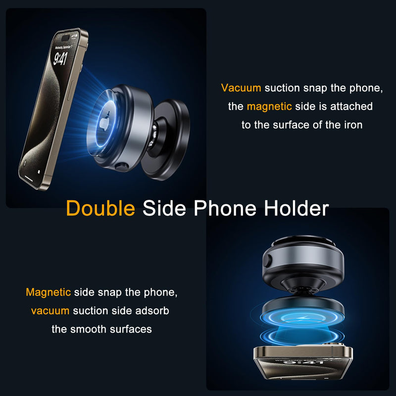 Upgraded 360° Adjustable Electric Vacuum Magnetic Suction Cup Phone Mount, Hands-Free Magnetic Cell Phone Holder for Car/Gym/Mirror/Smooth Surface, Compatible with Magsafe iPhone, Silver