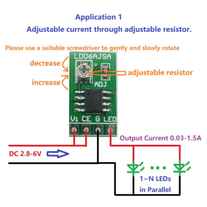 Adjustable Current LED Driver - DC 3.3V 3.7V 5V 9W Constant Current Module 30-1500mA for 18650 Li-Ion
