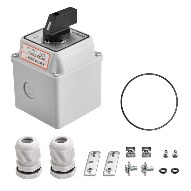 Heschen Universal Rotary Cam Selector Changer Switch, SZW26-20/D303.3D, 660V 20A, 3 Position, 3 Phase 12 Terminals, CE, with Master Switch Outer Box LW28-20/4 (Standard Box) Standard Box