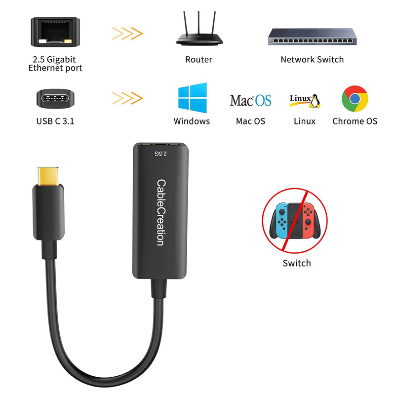 CableCreation USB C to 2.5G Ethernet Adapter, USB C 3.1 to RJ45 2.5 Gigabit LAN Thunderbolt 3, Compatible with MacBook Pro MacBook Air iPad Pro Surface Pro 7 Dell XP15 13 Chromebook Windows Mac OS 2.5Gbps