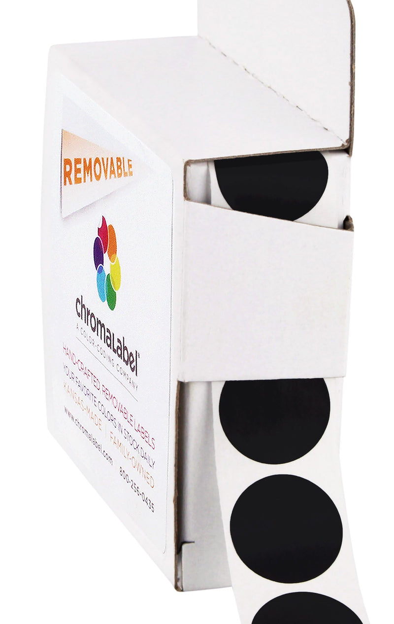 ChromaLabel 0.75 Inch Round Label Removable Color Code Dot Stickers, 1000 Labels per Dispenser Box, Black