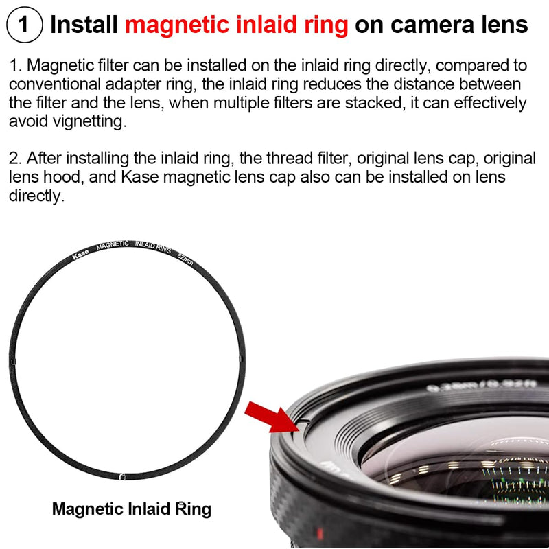 Kase 82mm Magnetic Inlaid Lens Filter Adapter Ring for Magnetic Filter/Magnetic Lens Cap