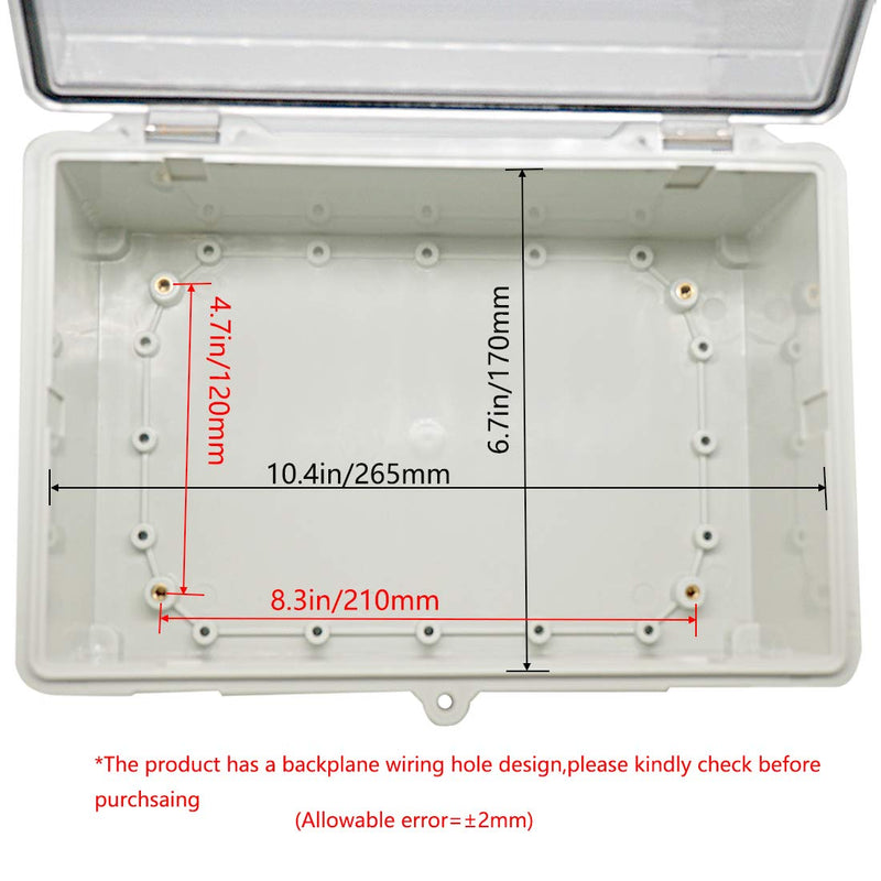 Zulkit Junction Box ABS Plastic Dustproof Waterproof IP65 Electrical Boxes Hinged Shell Outdoor Universal Project Enclosure Clear Cover with 2 Cable Glands 11.4 x 7.5 x 5.5 inch(290x190x140mm) 11.42" x 7.48" x 5.51"