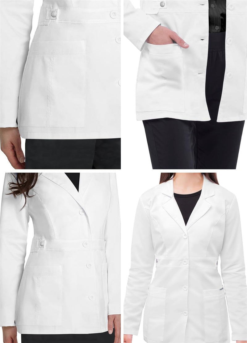 Adar Universal Stretch Lab Coat for Women - 28" Tab-Waist Lab Coat Small White