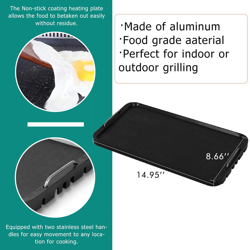 Cusimax Stove Top Griddle, Non-Stick Pancake Griddle, Flat Top Grill for Gas Stove/Charcoal Grills/Smokeless Grills/Outdoor Grill or Campfire, Aluminum, Dishwasher Safe, 14.96" x 8.66" 14.96 x 8.66