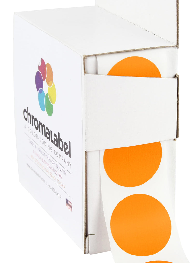 ChromaLabel 1 Inch Round Label Permanent Color Code Dot Stickers, 1000 Labels per Dispenser Box, Orange
