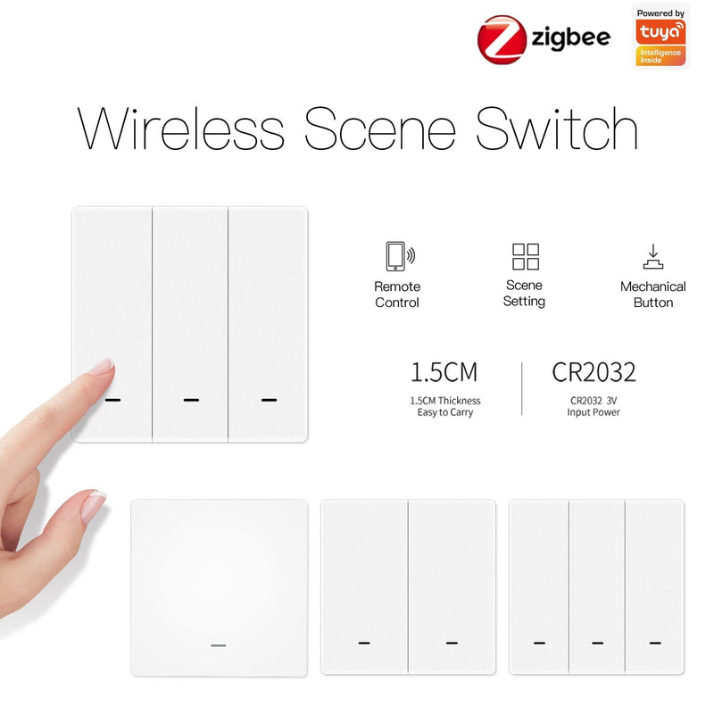 MOES Tuya ZigBee Wireless 3 Scene Switch Mechanical Push Button Controller Battery Powered Transmitter Switch via Smart Life App Smart Home Automation Scenario for Smart Devices 1 Gang