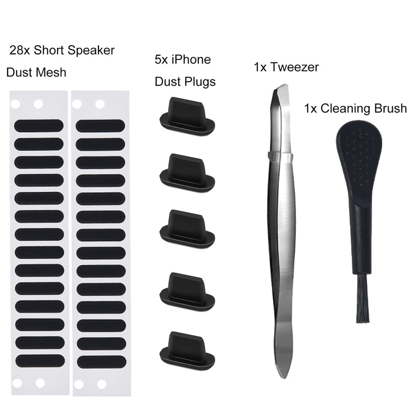 iPhone Speaker Cover Protector Dustproof Speaker Mesh Adhesive Stickers, 5PCS Anti Dust Plugs for iPhone 14/14 Pro Max, iPhone 13/13 Pro/12/12 Mini/12 Pro Max, Anti Dust Kit with Tweezers iPhone Ports(Silicone)