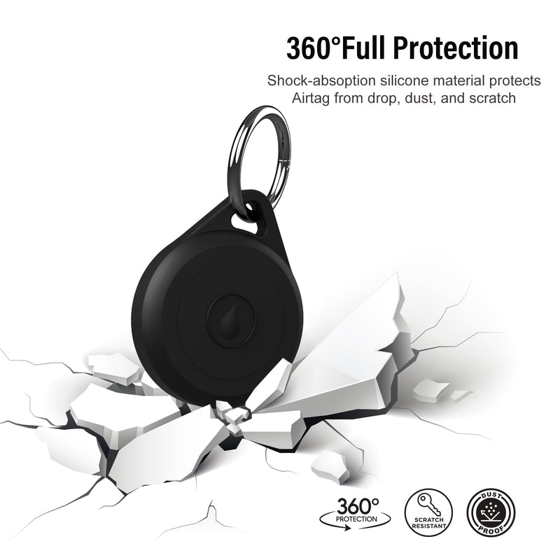 Airtag Keychain Holder Case for Apple Airtag, 2 Pack of IPX8 Waterproof, Fully Shockproof, Anti Scratch Airtag Holder Case for Key, Kid, Bag, Luggage, Pets Collar Black+Black