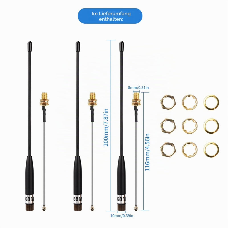 diymore 3-pack 868 MHz antenna, 10dBi gain for Meshtastic LoRa long-range soft whip antenna, 200mm SMA male (U.FL IPX) to SMA female cable, LoRa antenna for ESP32, LoRa 32 V3, LoRa V4 3 x antenna (868 MHz-10 dBi)