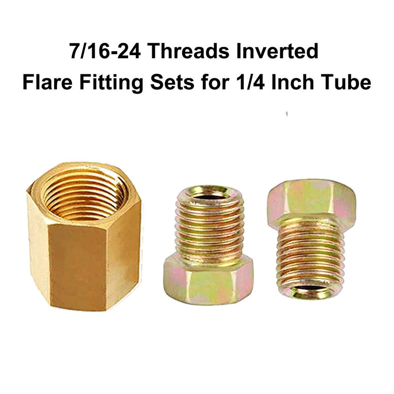 MuHize Brake Line Fittings - Upgraded 15 Pieces 7/16-24 Threads Brake Union Fittings Assortment for 1/4” Brake Line Tube (5 Unions, 10 Nuts) For 1/4" Tube