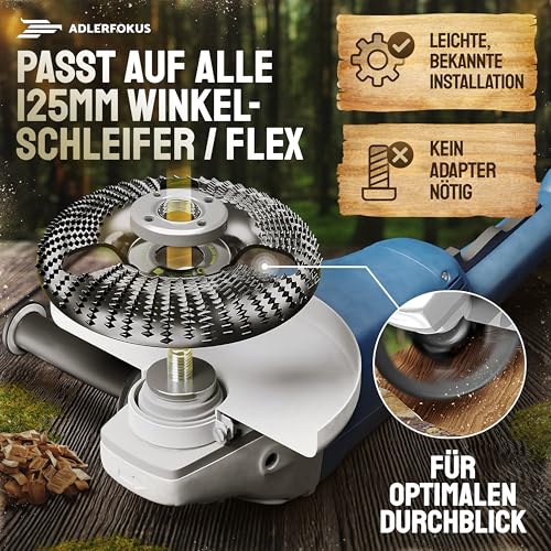 Eagle Focus Wood Grinding Disc 125mm Set Angle Grinder [Extra Sharp] | Flex disc for wood, root mill, paint mill, tree stump grinder, rasp disc, grinding with a flex grinding disc 125 mm (with transparency) Set of 3