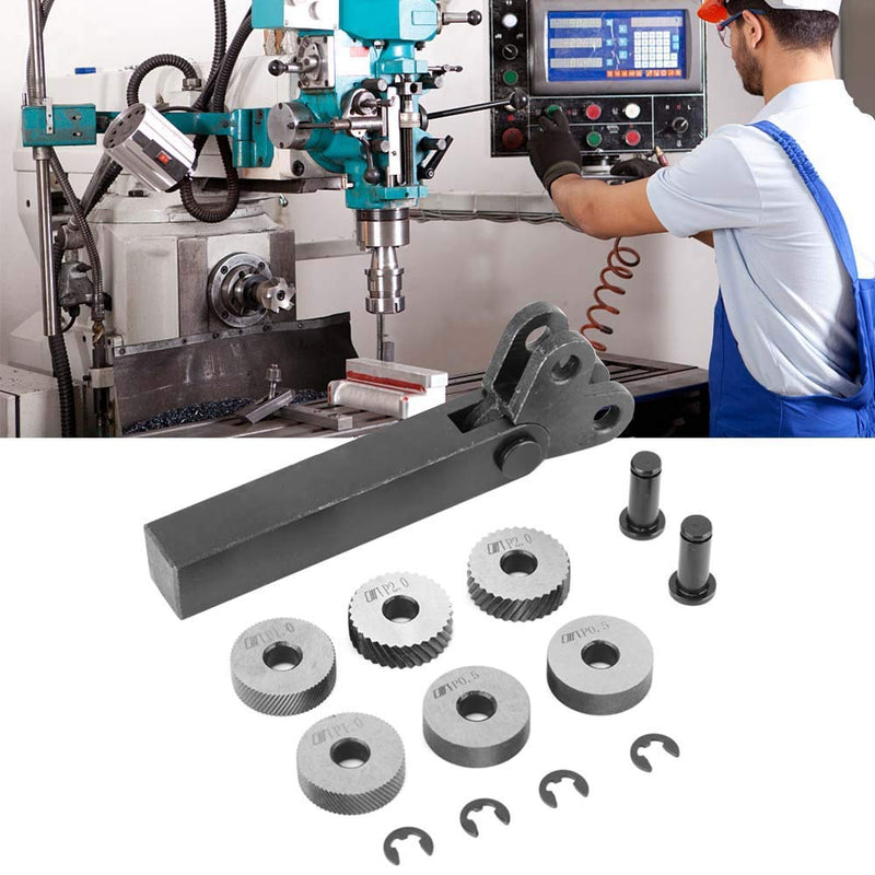 Knurling Tool 7 Pieces Black Steel Knurling 0.5/1/2 mm Diagonal Dual Linear Wheel for Processing Machine Surface Pattern Knurling Tool Set Precision Tools for Metalworking