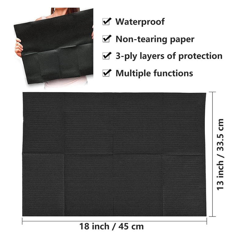 Dental Bibs - PEPAX 35pcs Tattoo Dental Bibs 45.5x33cm 3 Layer Waterproof Tattoo Table Covers Tray Clean Pad Multipurpose Black Tattoo Bibs 35Pcs Black