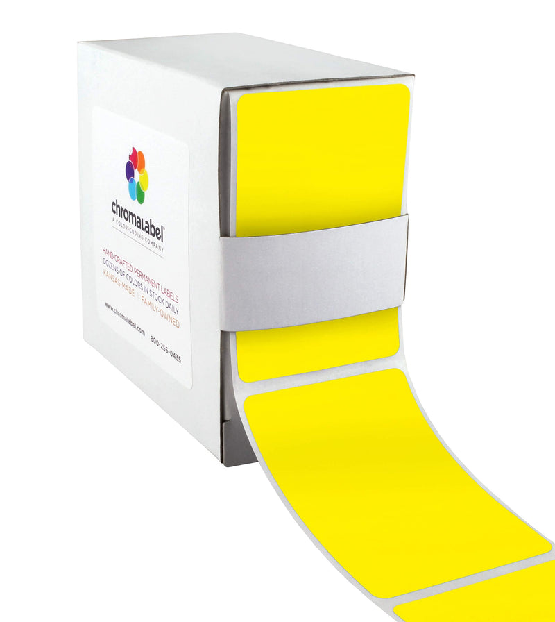 ChromaLabel 2 x 3 inch Permanent Color Code Rectangle Labels, 100 Stickers per Dispenser Box, Yellow