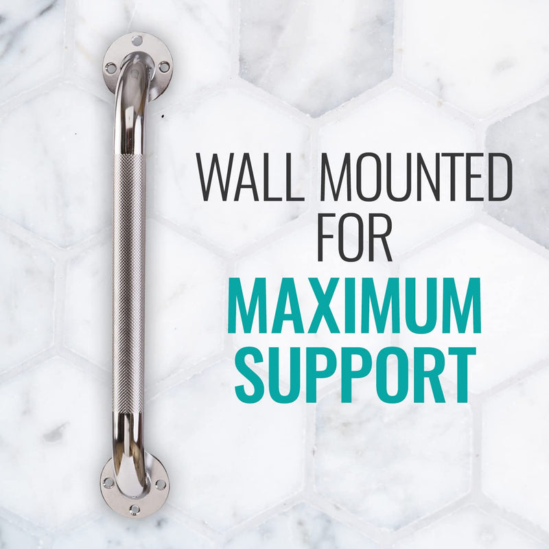 DMI Textured Grab Bars, Shower Toilet Tub Rail for Handicap & Elderly, Perfect for Bathroom Safety, Rust-Resistant Steel, Silver, Chrome, 24", FSA & HSA Eligible 24 Inch
