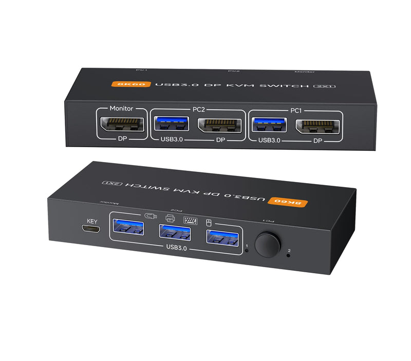 Displayport KVM Switch 1 Monitors 2 Computers 4K@144Hz USB3.0 KVM Switch for 2 Computers Share 1 Monitors and 4 USB Devices Support Extended/Copy Mode with Desktop Controller DP KVM SWITCH 1M 2 PC