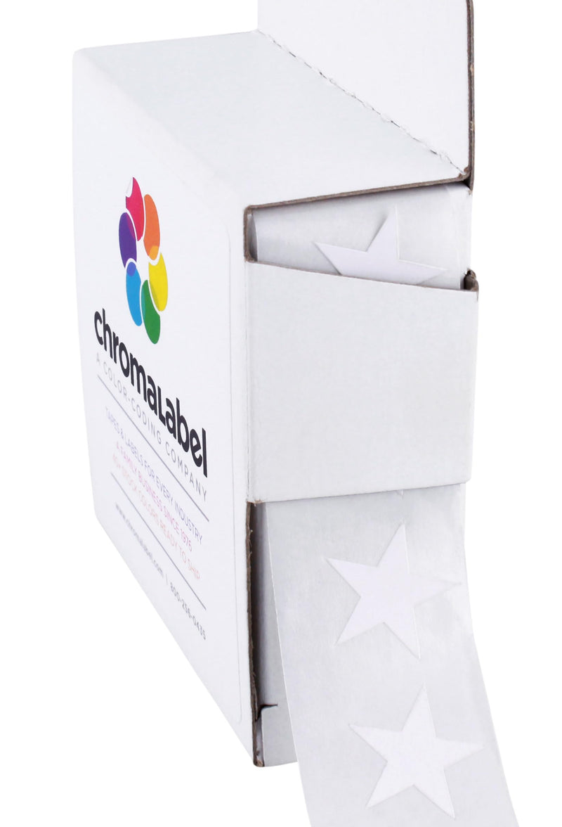 ChromaLabel 3/4 Inch White Star Stickers Small Stickers, School Reward Stickers, Small Star Sticker for Arts and Crafts - 1000 Sticker Labels per Dispenser Box, White 3/4"