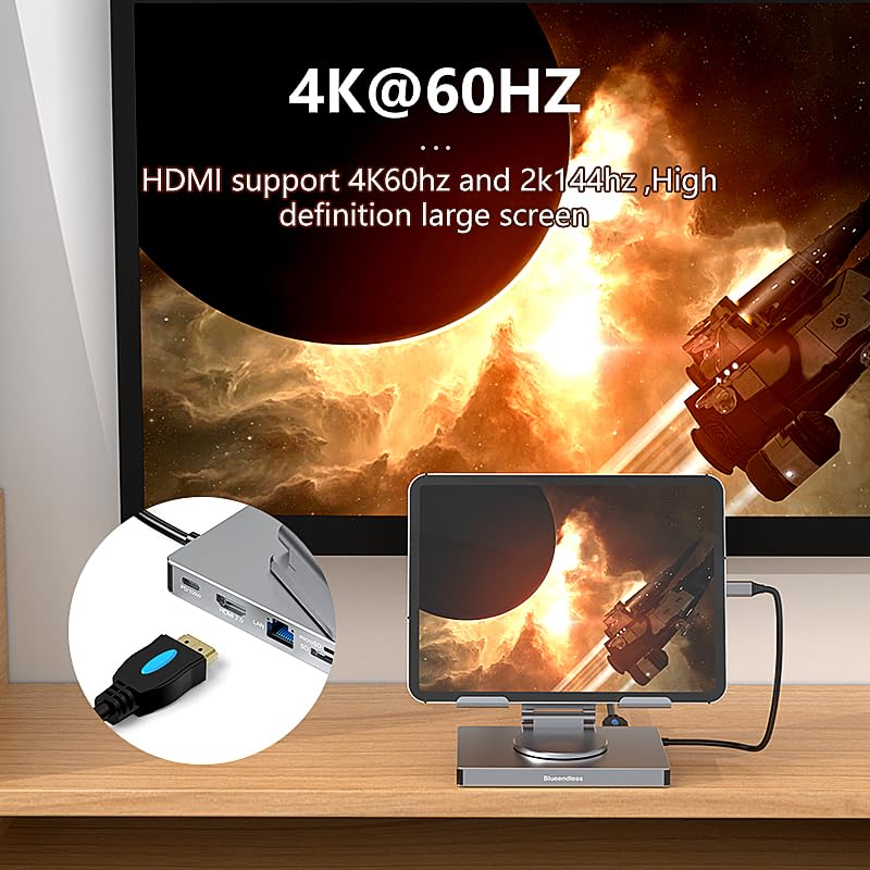 iPad Pro USB C Hub, Adapter for iPad Pro M4 M2 M1 13 12.9 11 Inch iPad Air Docking Station Foldable with 4K 60Hz HDMI, PD Charging, SD/TF Card Reader, 3 USB 3.0, 3.5 mm Audio, iPad Dock Stand