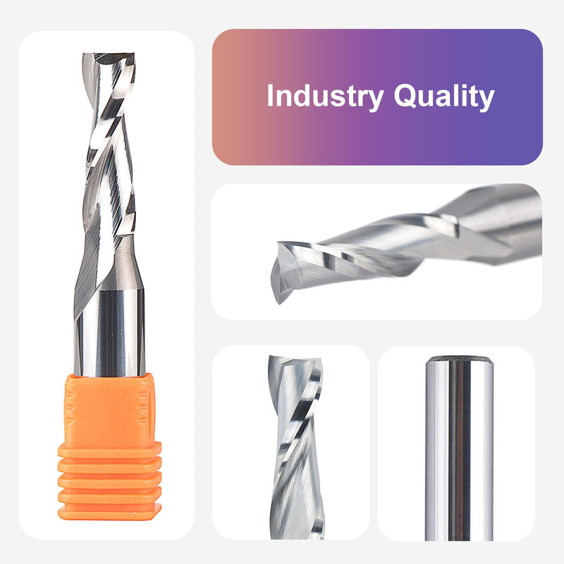 SpeTool Spiral Router Bits with UpCut 3/8 inch Cutting Diameter, 1/2 Inch Shank HRC55 Solid Carbide CNC End Mill for Wood Small Cut, Carving 3/8" Dia - 1-1/4" CL UP CUT