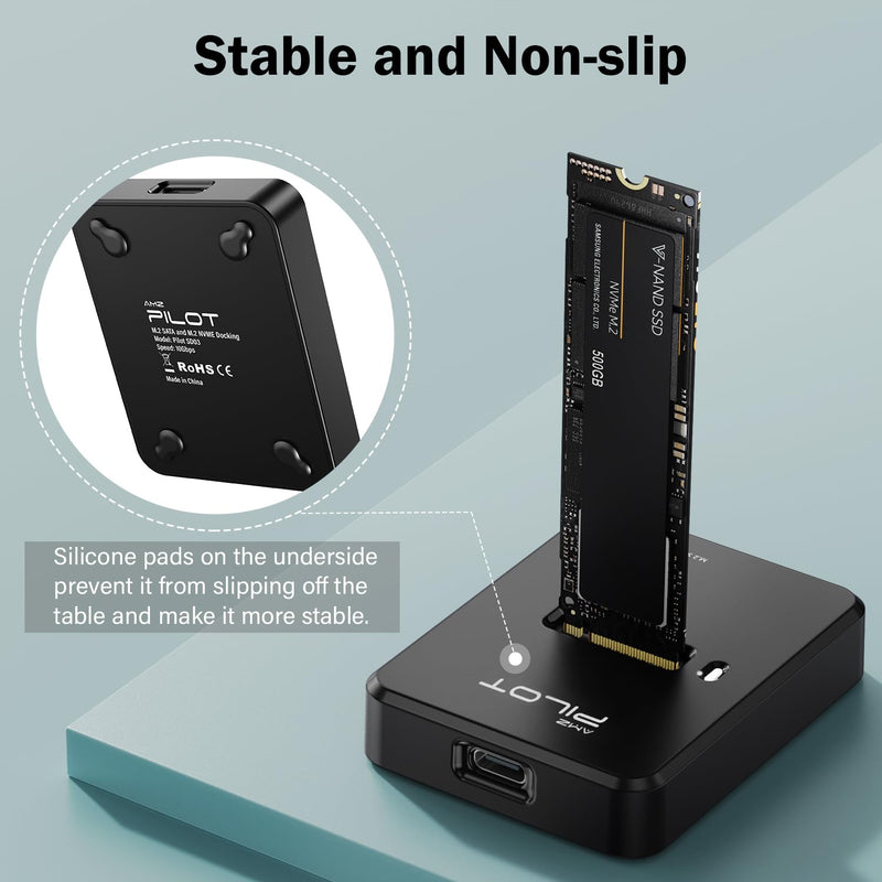 M.2 NVMe & SATA to USB C Docking Station, M.2 SSD to USB A C Reader Adapter for Both M Key & B+M Key NVMe PCIE and SATA NGFF SSD Dock, Size for 22110 2280 2260 2242 2230 Enclosure - Square M.2 Dock [Square Plastic]
